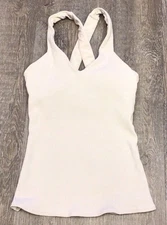 ALO Yoga Elevate Tank Top XS Beige Ribbed CrissCross Built In Bra Padded