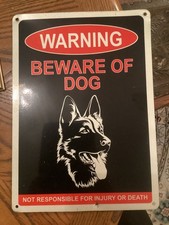 BEWARE OF DOG Aluminum Metal Sign 10x14" Shiny Foil Surface INJURY OR DEATH
