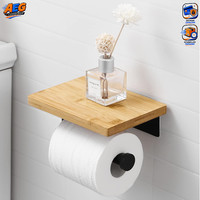 Toilettenpapierhalter Ohne Bohren Schwarz Edelstahl Mit Ablage Bambus