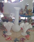 Lot Of 3 Vintage Hobnail Milk Glass Vases (2) 4" Fenton & (1) 8" E.O. Brody Co
