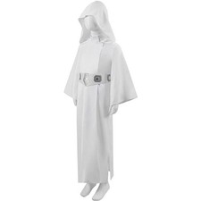 Kids Star Wars Princess Leia Costume Classic Deluxe White Hooded Girls Dress/new