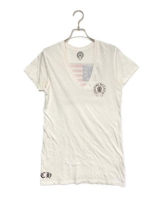 Chrome Hearts V-Neck T-Shirt Men's White Slim Fit Logo Flag