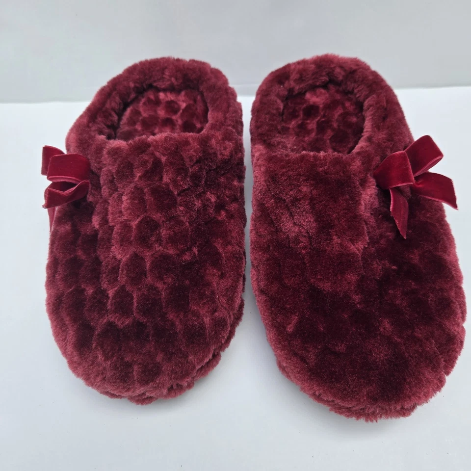 Chinelos LIZ CLAIBORNE Favo de Mel Pelúcia Espuma de Memória Tamanco Borgonha Tamanho 7/8 Macio - Imagem 3 de 4