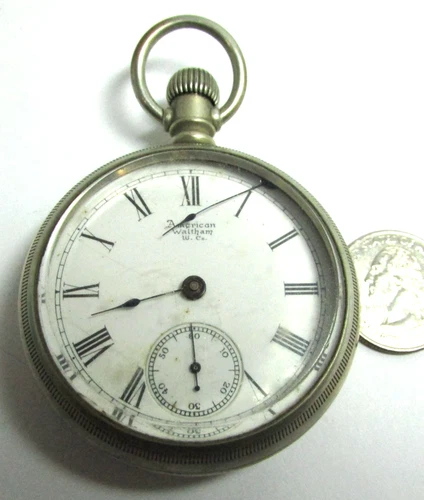 Vtg Amer Waltham 18S 11J Open Face Pocket Watch Oresilver Case NR Repair Parts