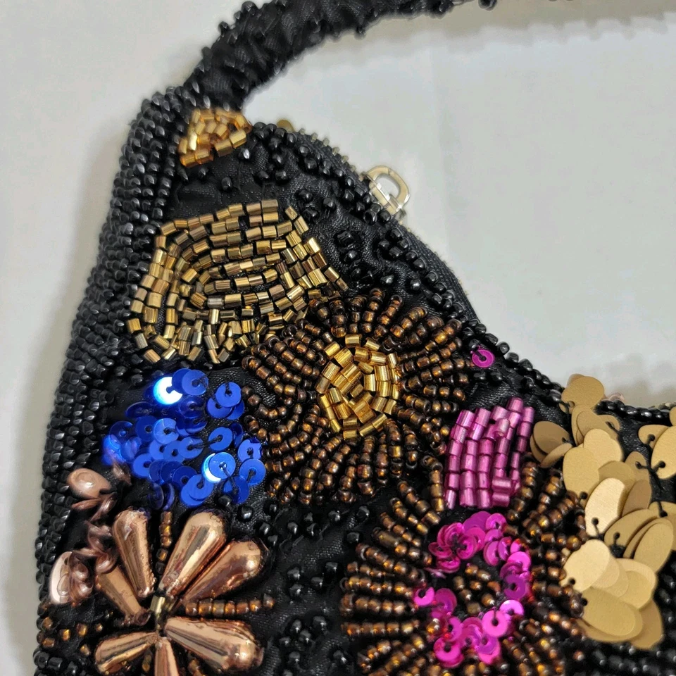 Dark Embellished Hand Beaded Sequin Black Shoulder Purse Fall Whimsigoth Fairy - Image 3 of 4
