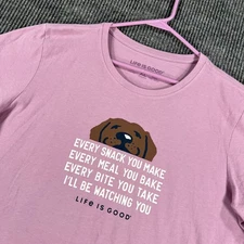 Life Is Good Shirt Womens XL Extra Large Purple Dog Quote Graphic Short Sleeve