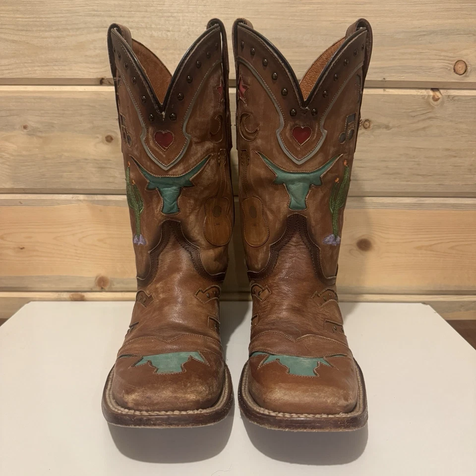 DAN POST Women’s Western Dream Boots Silk 9 Brown W Inlaid Designs Square Toe - Image 3 of 4