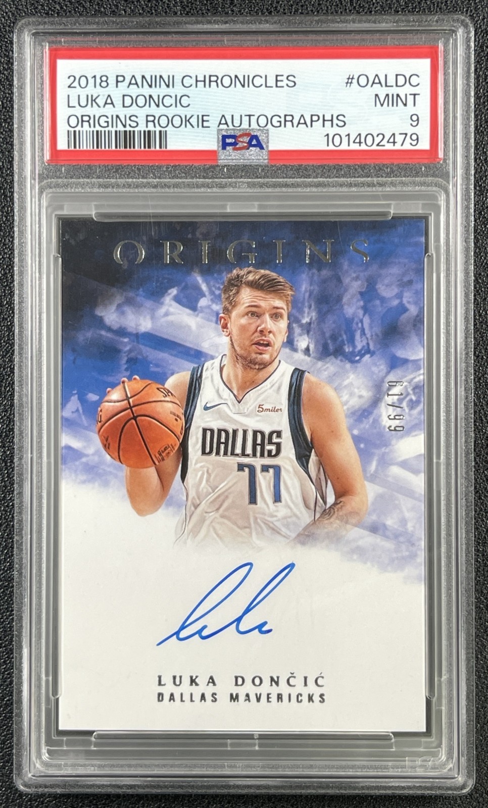 LUKA DONCIC PSA 9 2018-19 PANINI CHRONICLES #OA-LDC ORIGINS ROOKIE AUTO RC 61/99
