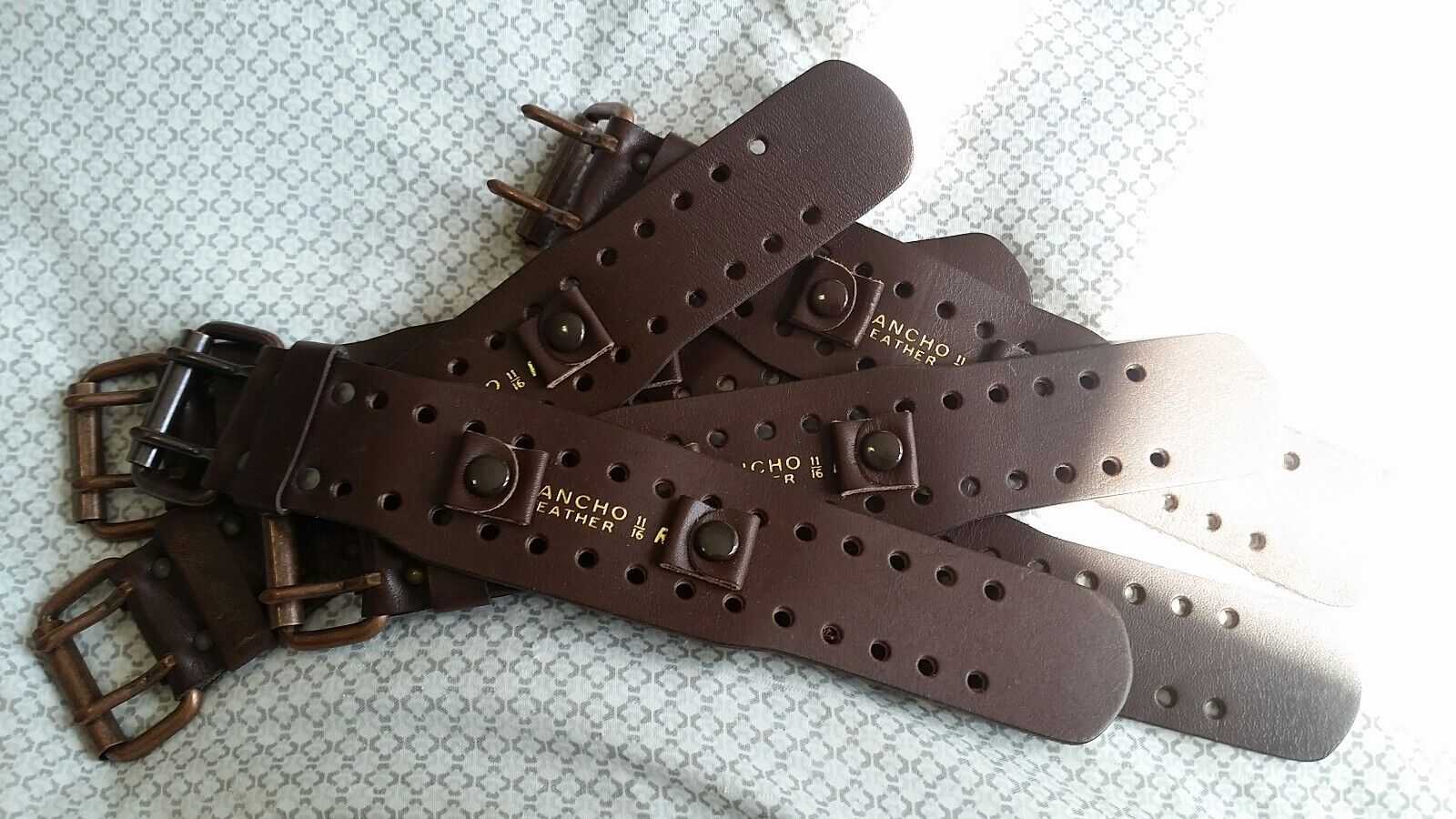6pc lot Rancho leather 18mm 11/16'' brown watch straps double buckle, large 45mm