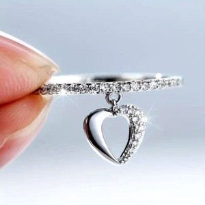 Authentic 18K Gold Plated Ring Heart Shape Pendant Finger Ring Wedding Silvery Women