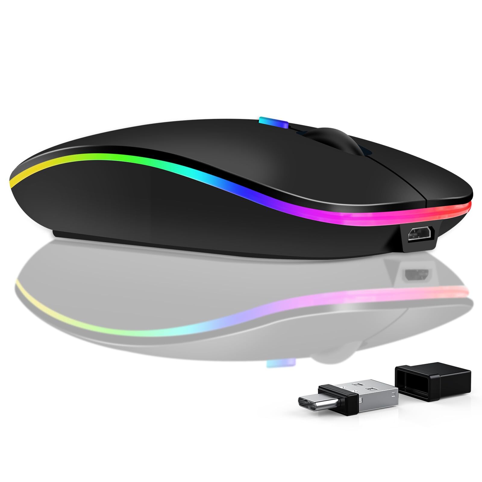 Wireless Bluetooth USB-A USB-C 1600 DPI Silent LED Mouse-image