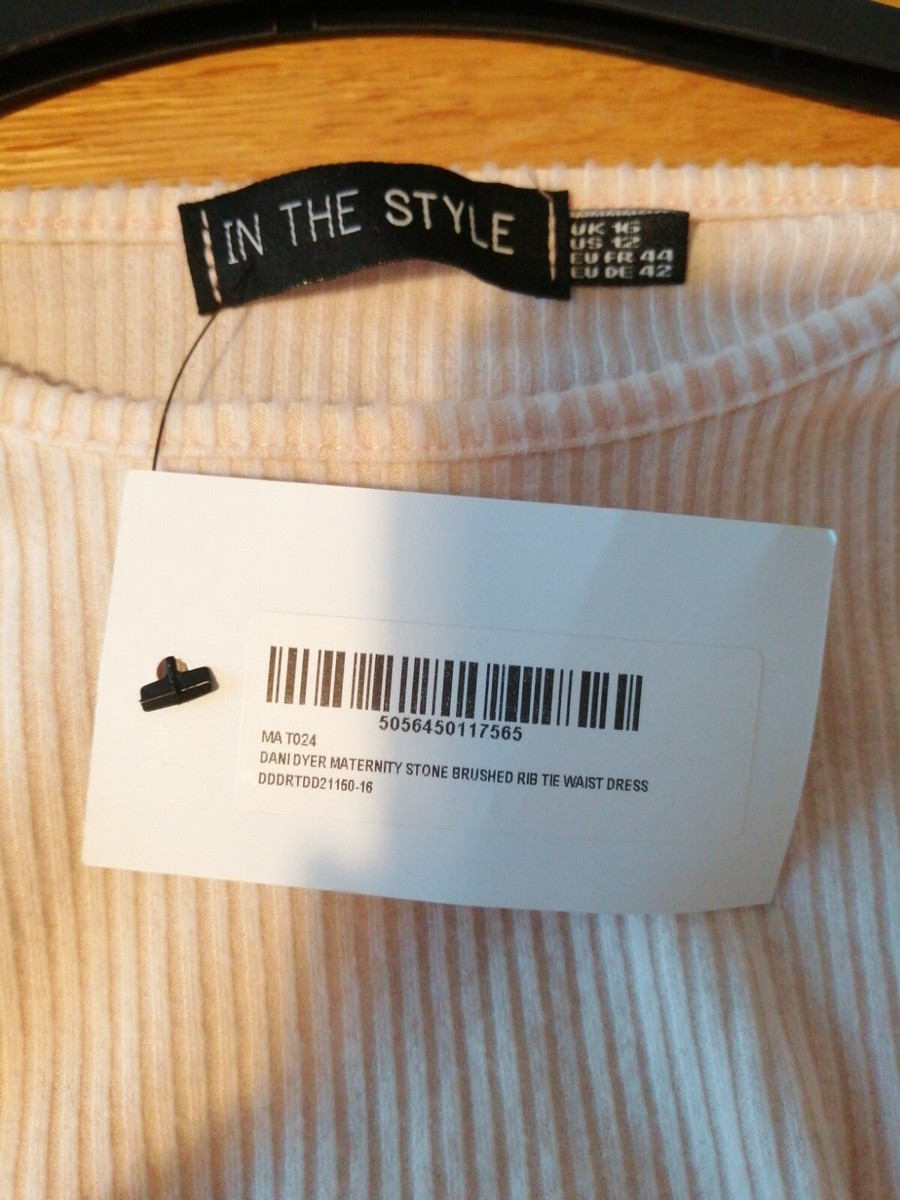 In The Style Dani Dyer Maternity Brushed Rib Tie Waist Dress Size 16 BNWT