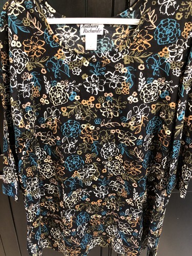 Anthony Richards XL 3/4 Arm Schwarz Blau Weiß Orange Multi Bluse Shirt Top - Bild 2 von 7