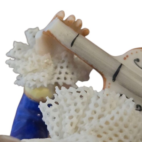 Dresden Porcelain Figurine Sitting Boy Playing Mandolin Guitar Lace Musician - Picture 6 of 24