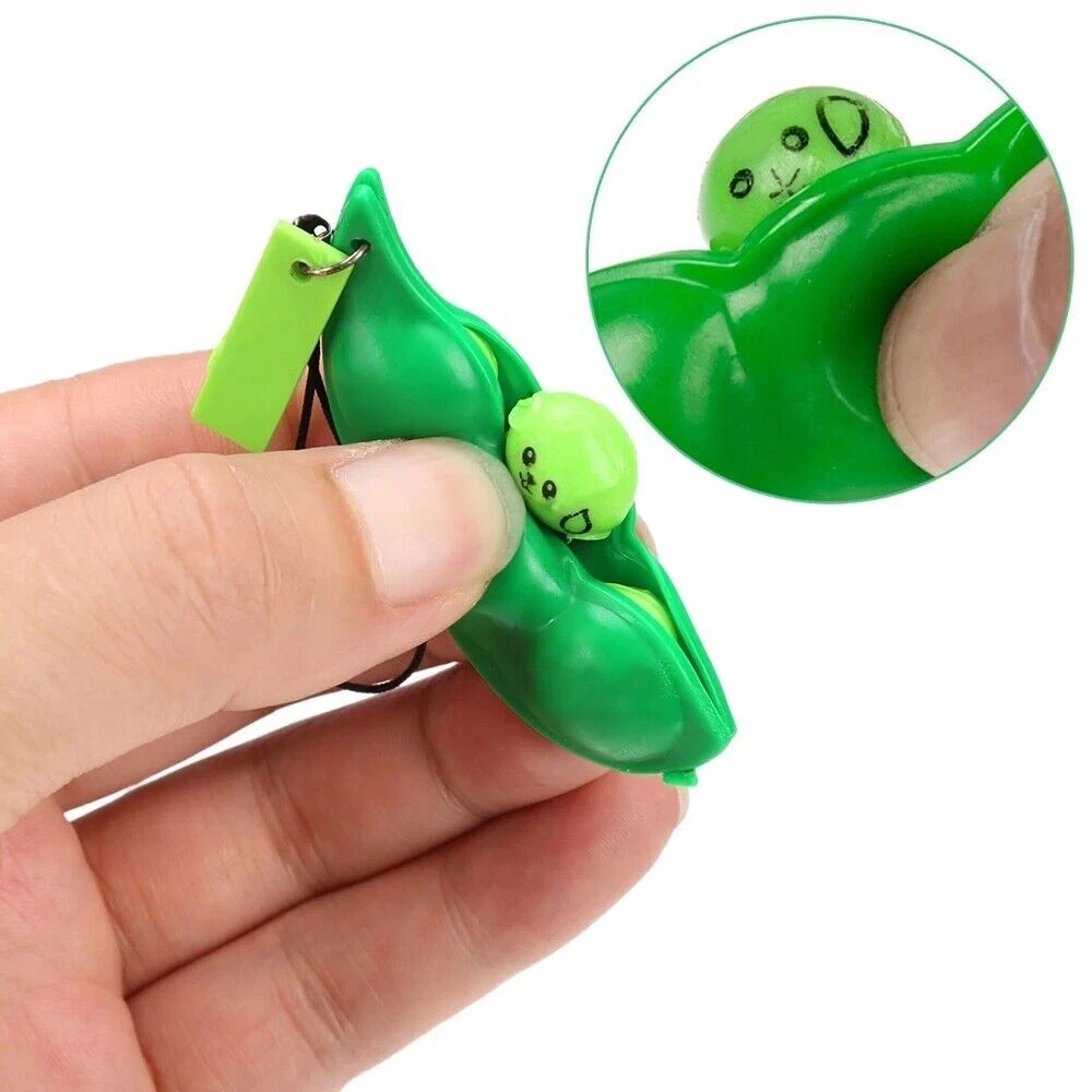 Cute Squishy Peas In A Pod Keyring Edamame Keychain Mochi Bean Fidget Toy SLB
