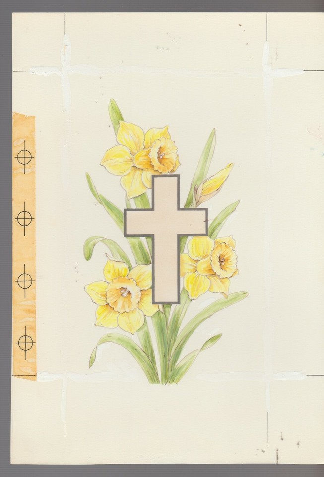 AN EASTER THOUGHT Cross with Three Doffodils 7x10  Greeting Card Art #E2846 Comic Art