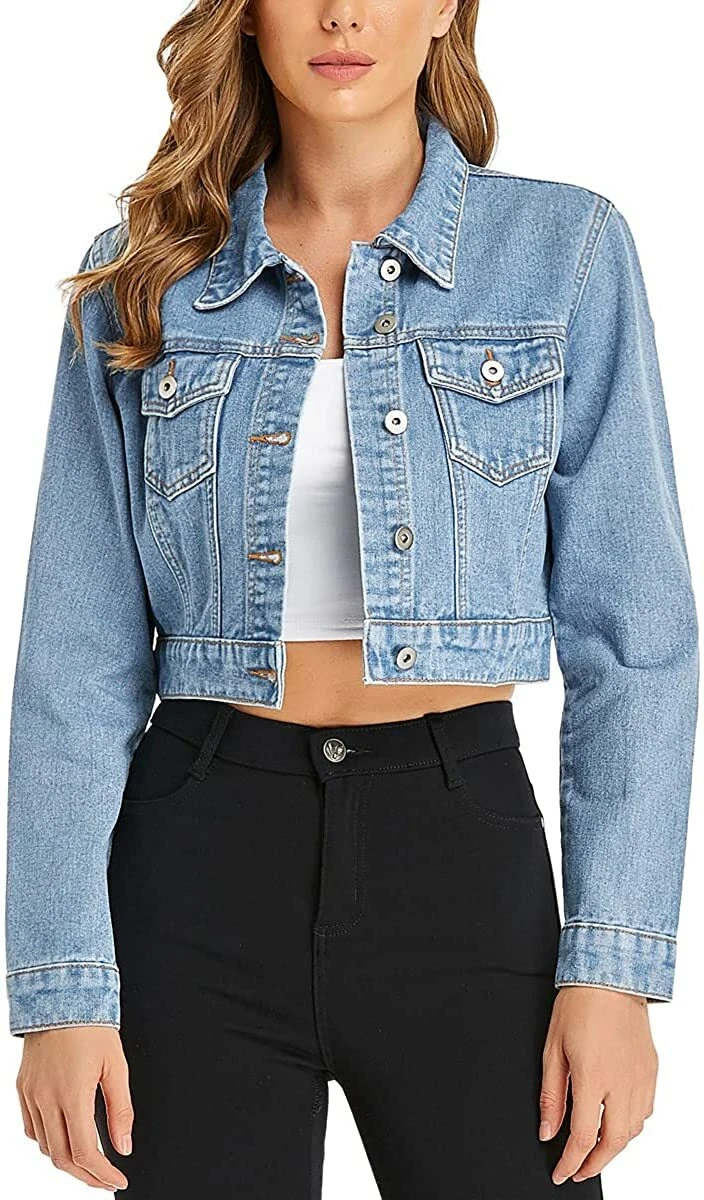 Womens cropped denim jacket sale