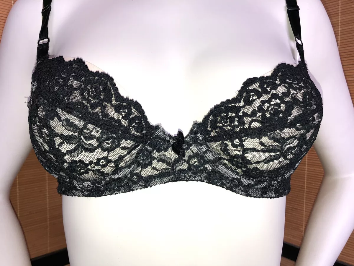 Vtg 60s Adonna JCPenney 34B Sheer Black Illusion Lace Bra Lingerie Underwire