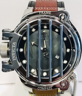 52mm COMPASS Crossbar Black MOP Brown Lagarto Strap |Swiss Ronda - Main Image