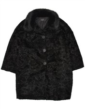 Superior Womens Faux Fur Abstract Pattern Overcoat It 52 2xl Black Acetate Aq01