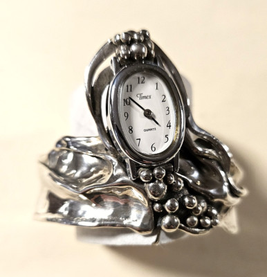 VNG TJM Jewelry one of a kind grape dsign Sterling bracelet cuff watch womans SM