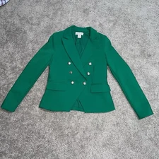 Rachel Zoe Green double breasted blazer silver crest buttons academia Ivy League