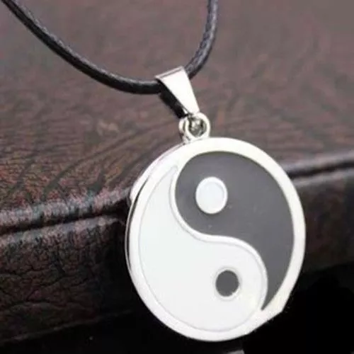 Collar y Colgante bañado de plata Yin Yang para hombre, tamaño colgante 10 mm - Imagen 1 de 1