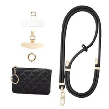 Phone Lanyard Crossbody Strap with Leather Zipper Pouch Bag,Clip and Go Black
