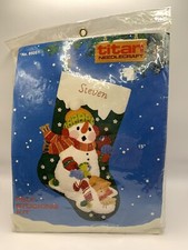 Vintage Titan Needlecraft Christmas Stocking Kit SNOWMAN  BIRDS Felt Sequins