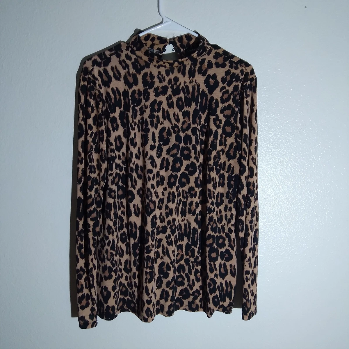 Lane Bryant Leopard Print Long Sleeve Blouse High Neck Size 14 16