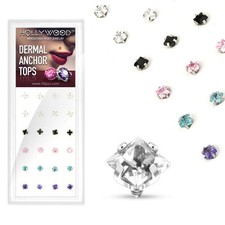 24 Pcs Square Prong Set CZ Gems Surgical Steel Micro Dermal Anchor Top 14g