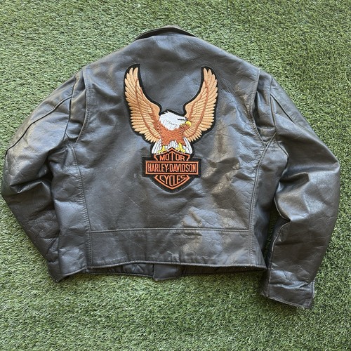 VTG Excelled Black MADE IN USA Leather Motorcycle Jacket Harley Patch Sz 46 - Picture 10 of 14