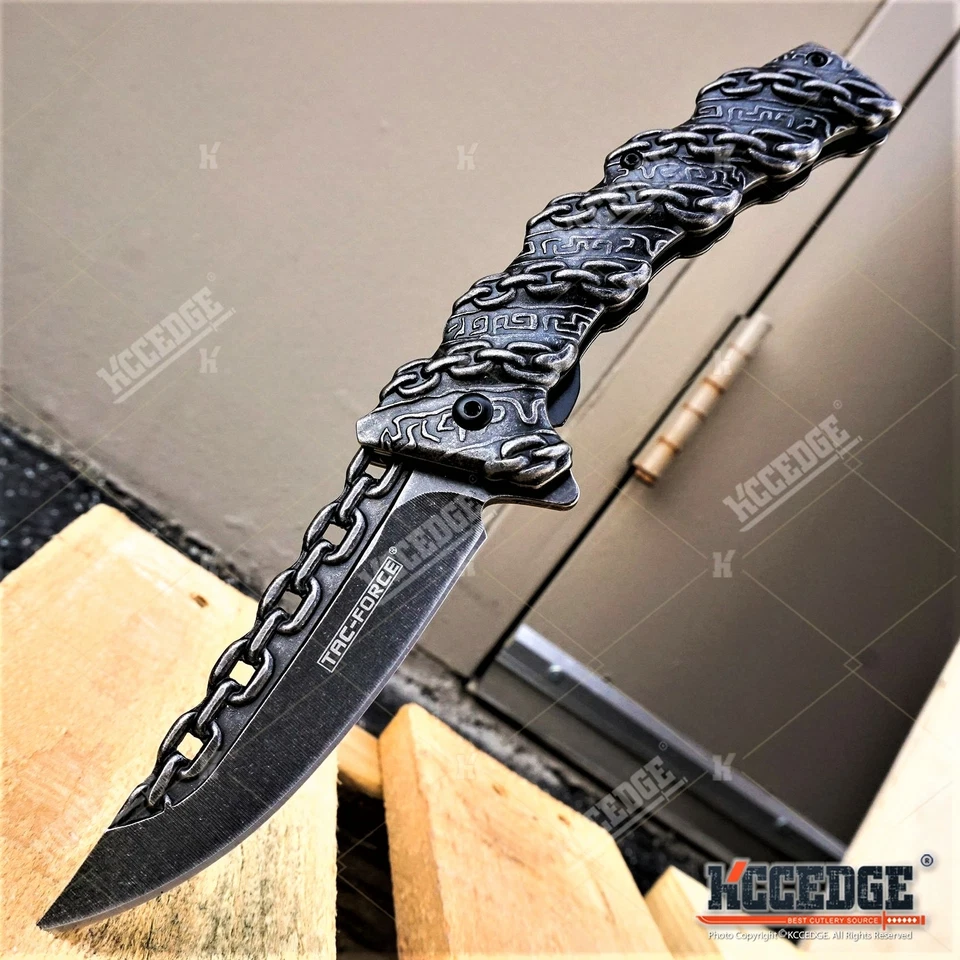 JUEGO COMBINADO DE 2 PIEZAS Huntsman diseño de cadena de acero tac-force Navaja de Bolsillo de Combate + CUBOS Foto 4 de 4