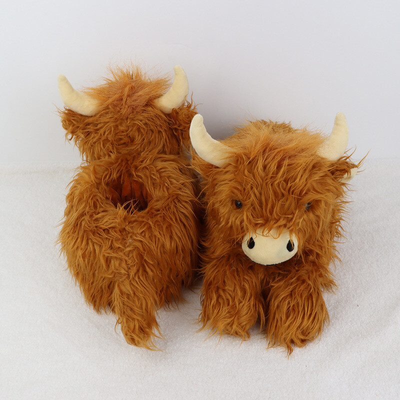 Highland Cow Plush Slippers Furry Yak Winter Warm Indoor Home Unisex Slippers eBay