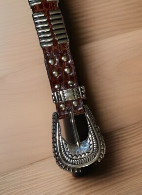 Genuine Y2K Brown Leather Silver Studded Belt-Captiva 