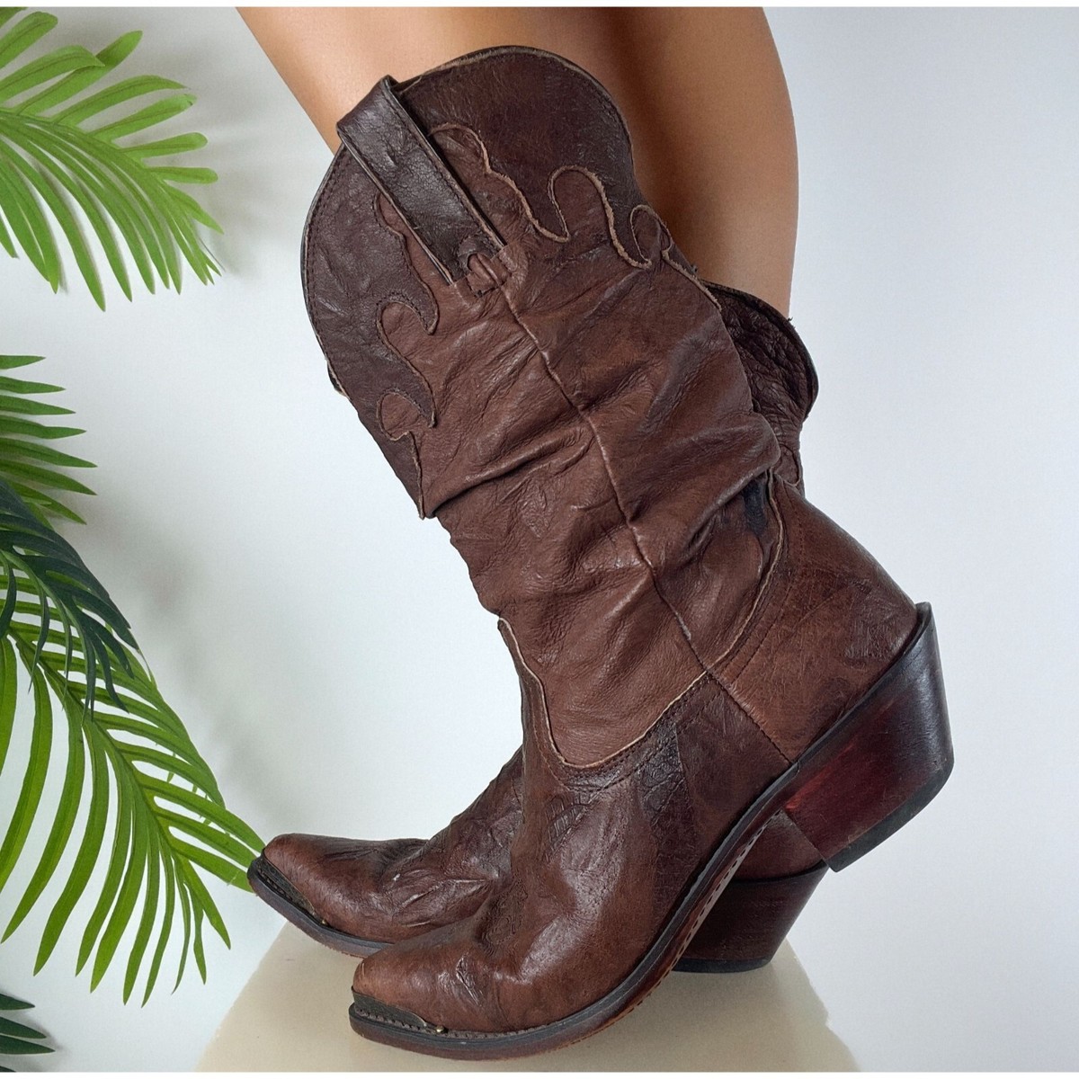 Vintage Y2K Durango Brown Western Leather Slouch Cowboy Ranch 