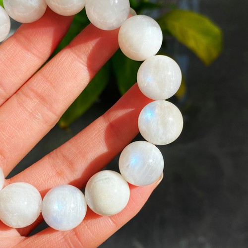 14,4 mm Natur Mondstein Stark Blau Licht Kristall Perlen Armband B413 - Bild 3 von 8