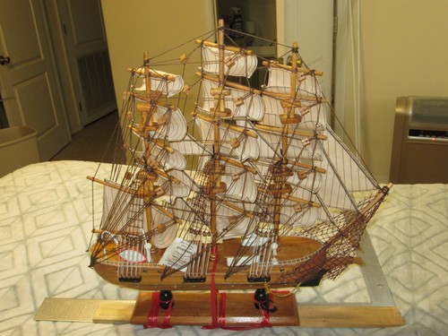 Sailboat Model Decor, Wooden Nautical Decor Model Ship 19"L X 19" H X 4" W - Picture 8 of 11