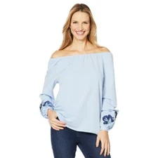 DG2 Diane Gilman Embroidered Sleeve Peasant Top - More Colors 645435 