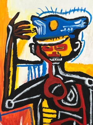 Jean-Michel Basquiat (Handmade) Drawing On Old Paper Signed