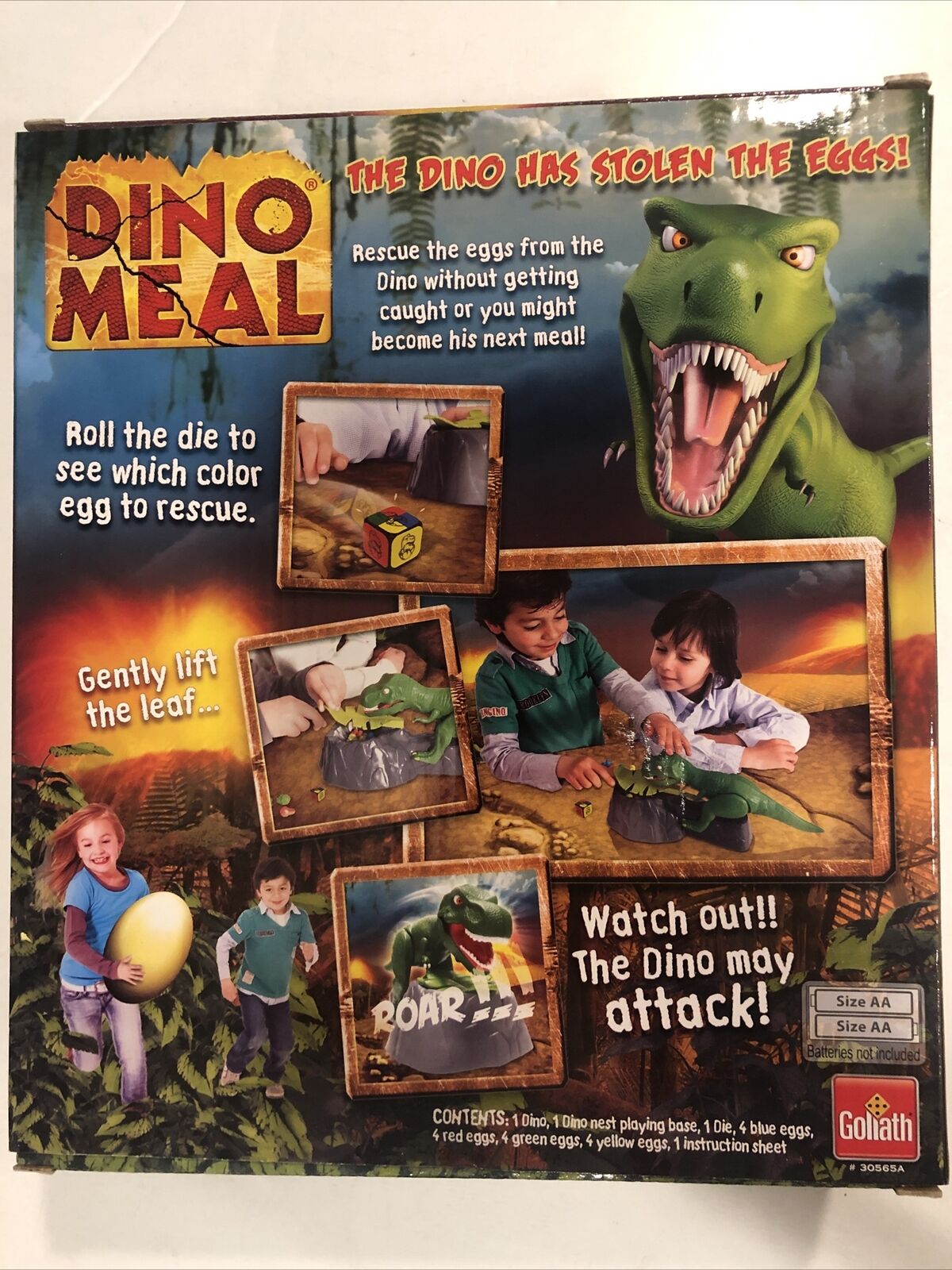 DINO MEAL Game Green T-REX DINOSAUR with Nest Base for Parts Tested, Works