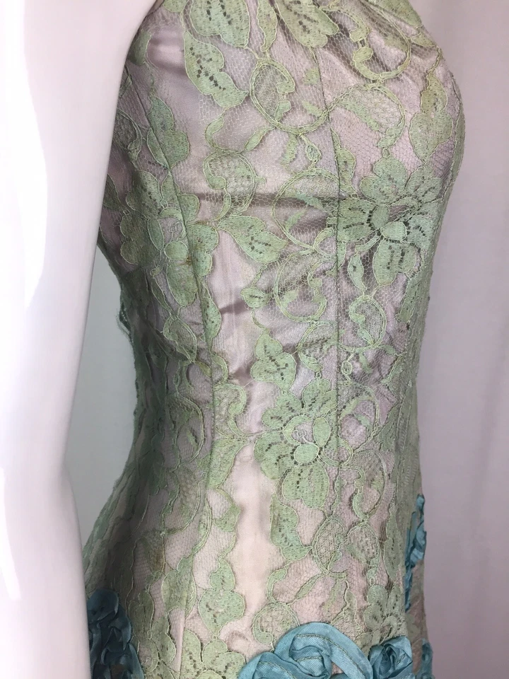 Vestido midi de encaje azul salvia tallado y acampanado vintage años 50 Ruth's Toggery para mujer XS Foto 2 de 4