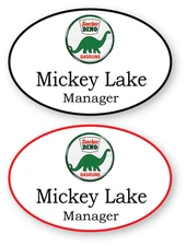 2 WHITE OVAL SINCLAIR PERSONALIZED NAME BADGES SAFETY PIN FASTENER