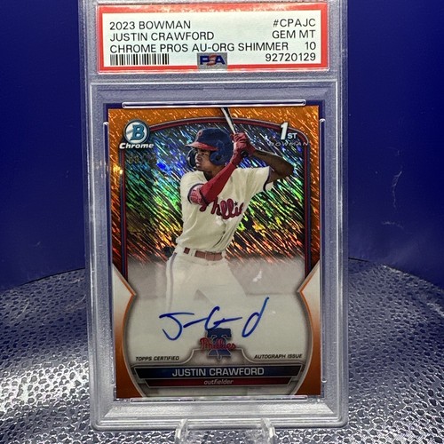 2023 1st Bowman Chrome Justin Crawford Auto Orange Shimmer /25 RC PSA 10 GEM MT