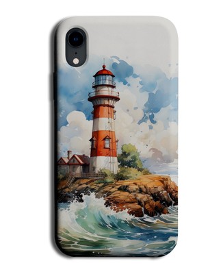 Handyhülle Aquarell Leuchtturm Cover Leuchtturm Ozean im Meer Turm Welle CG80