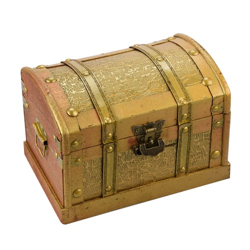 Vintage Wooden Pirate Treasure Chest Box Trinket Keepsake Storage Case W/ Lock u - Picture 2 of 10