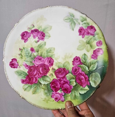 Signed K. Clement Antique Bavaria Crimson Ramber Serving Plate/platter rose- A15