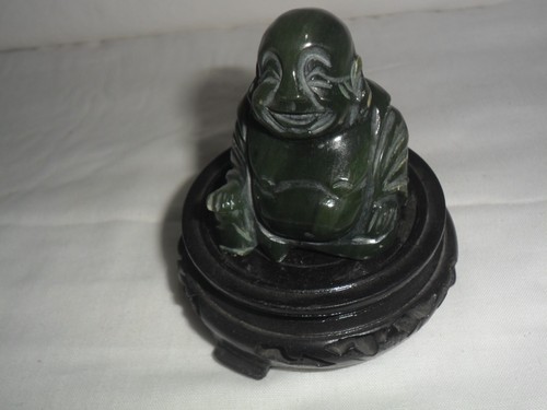 Buddha In Giada con base in legno- Jadeite anni 80 - Foto 8 di 8