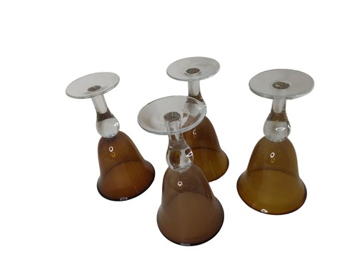 Set of 4 Amber Seeded Heavy Wine/Water Goblets Clear Stem 8" See Video  - Bild 2 von 10