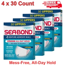 4 Pack Sea-Bond Secure Denture Adhesive Seals, Original Uppers, Zinc-Free, 30 Ct